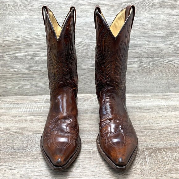 Vtg 1970s-80s TONY MORA Men Western Boots Tufted Brown Leather MADE SPAIN 12 D - Picture 2 of 12